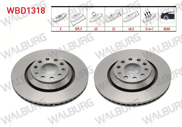 WALBURG WBD1318 | Fren Diski Arka Havalı 5 Bjn 309,9X22x65x48,5 Golf V-VI-VII-VIII 03-/ Arteon 17-/ Passat B6-B7-B8 05-/ Tiguan 16-/ T-Roc 17-/ Kodiaq 16-/ Octavia III-IV 16-/ Superb II-III 08-/ Leon 13-/ A3 07-| 2 Adet