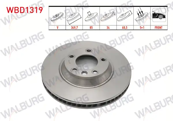 WALBURG WBD1319 | Fren Diski Ön Sol Havalı 5 Bjn 18 Jant 349 7x34x85x68 5 Volkswagen