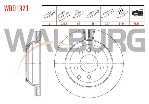 WALBURG WBD1321 | Fren Diski Arka Havalı 5 Bjn 17 Jant 330X28x85x73,5 Touareg 3.0 TDI V6 2010-/ Touareg 3.6 V6 FSI-5.0 V10 TDI 2002-2010 / Q7 3.0 V12 TDI-4.2 FSI- TDI-3.0 TFSI 2006-2015 / Cayenne 3.0 TDI-3.6İ 2002-2010 | 2 Adet