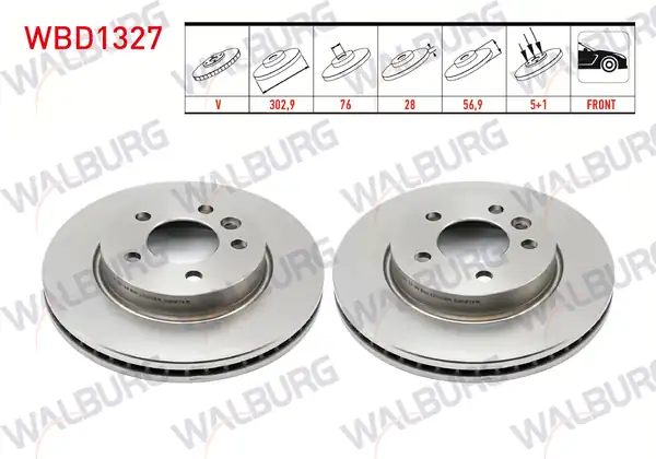 WALBURG WBD1327 | Fren Diski Ön Havalı 5 Bjn 302 9x28x76x56 9 Volkswagen Amarok 2 0 Bitdı 2010 Amarok 2 0 TSI 2010 2 Adet
