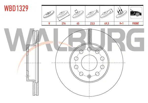 WALBURG WBD1329 | Fren Diski Ön Havalı 5 Bjn 276x23 5x65x49 5 Volkswagen Golf VII 2 Adet