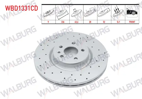 WALBURG WBD1331CD | Fren Diski Ön Havalı Kaplamalı Performans Delikli 5 Bjn