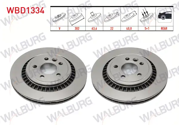 WALBURG WBD1334 | Fren Diski Arka Havalı 5 Bjn 302x22x63 6x40 8 S60 II 2 Adet