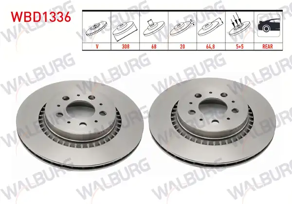 WALBURG WBD1336 | Fren Diski Arka Havalı 5 Bjn 308x20x68x64 8 Volvo Xc90 İ 2 Adet