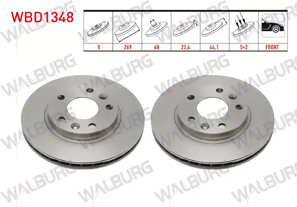 WALBURG WBD1348 | Fren Diski Ön Havalı 5 Bjn 269x22 4x68x44 1 Renault Megane IV 2 Adet