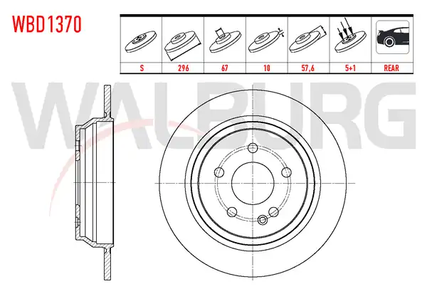 WALBURG WBD1370 | Fren Diski Arka Düz 5 Bjn 296x10x67x57 60 Mercedes Vito 111 2 Adet
