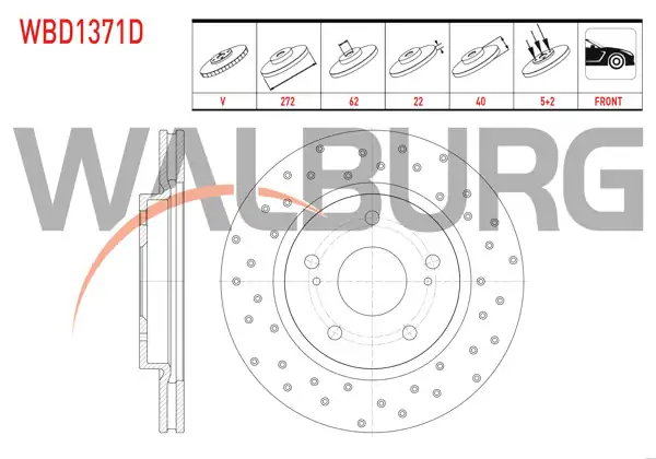 WALBURG WBD1371D | Fren Diski Ön Havalı Performans Delikli 5 Bjn 272X22x62x40 Suzuki Swift IV (Fz,Nz) 1.2 2010-/ Swift IV (Fz,Nz) 1.3 2010-| 2 Adet