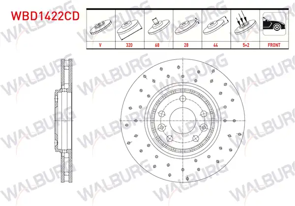 WALBURG WBD1422CD | Fren Diski Ön Havalı Kaplamalı Performans Delikli 5 Bjn 2 Adet