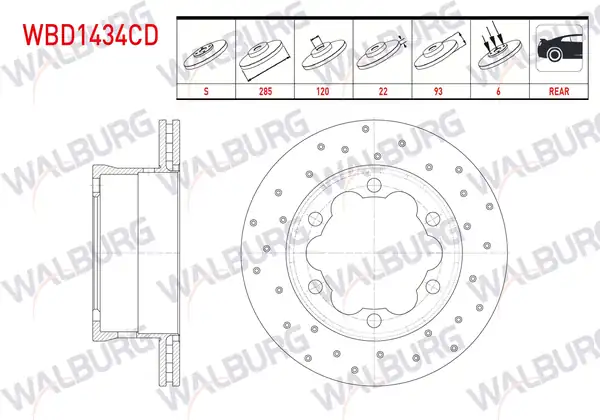 WALBURG WBD1434CD | Fren Diski Arka Havalı Kaplamalı Performans Delikli 6 Bjn 2 Adet