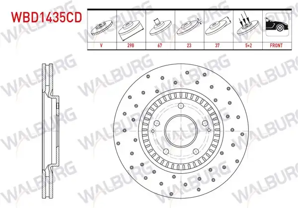 WALBURG WBD1435CD | Fren Diski Ön Havalı Kaplamalı Performans Delikli 5 Bjn | 2 Adet