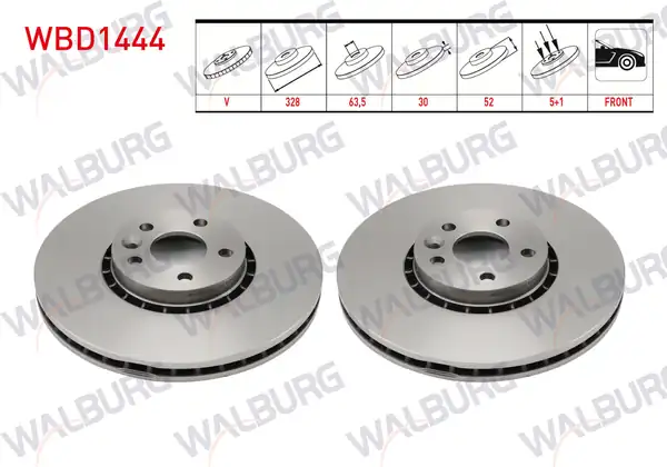 WALBURG WBD1444 | Fren Diski Ön Havalı 5 Bjn 328x30x63 5x52 Volvo Xc60 D3 D4 D5 2 4 D 2008 2017 2 Adet