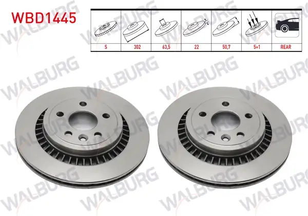 WALBURG WBD1445 | Fren Diski Arka Havalı 5 Bjn 302x22x53 5x50 7 Volvo Xc60 D3 D4 D5 2 4 D 2008 2017 2 Adet