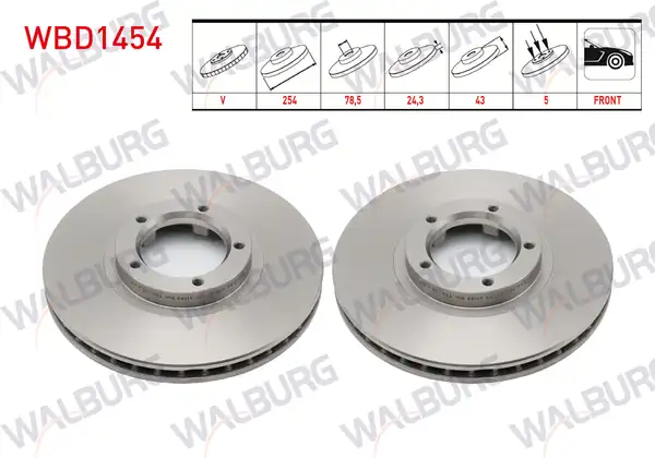 WALBURG WBD1454 | Fren Diski Ön Havalı 5 Bjn 254x24 3x78 5x43 Ford Transit T12 2 5 D 2 5 Dı 1991 1998 2 Adet
