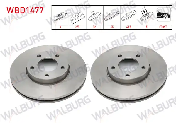 WALBURG WBD1477 | Fren Diski Ön Havalı 5 Bjn 278X25x72x48,5 Mazda 3 (Bl) 1.6 2003-2009 | 2 Adet
