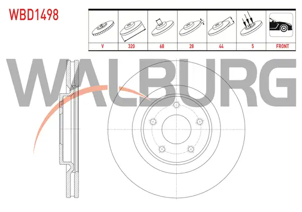 WALBURG WBD1498 | Fren Diski Ön Havalı 5 Bjn 320x28x68x44 Nissan X Traıl 2 Adet