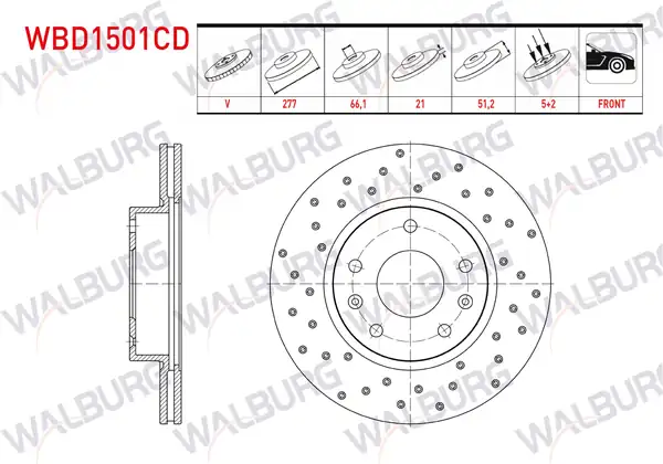 WALBURG WBD1501CD | Fren Diski Ön Havalı Kaplamalı Performans Delikli Land Rover Freelander Ln 2 0 Td4 5 Bjn 277x21x66 1x51 2 1998 2007 2 Adet