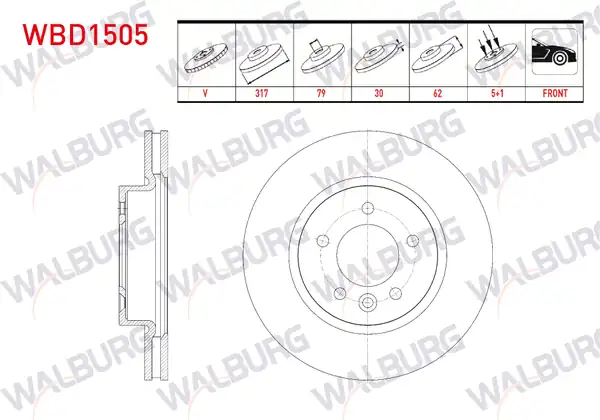 WALBURG WBD1505 | Fren Diski Ön Havalı Land Rover Discovery III Taa 2 7 V6 TDI 5 Bjn 317x30x79x62 2004 2010 2 Adet