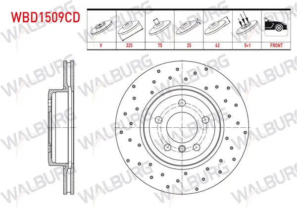 WALBURG WBD1509CD | Fren Diski Ön Havalı Kaplamalı Performans Delikli BMW X3 (E83) 2.0 D 5 Bjn 325X25x75x62 2004-2010 | 2 Adet