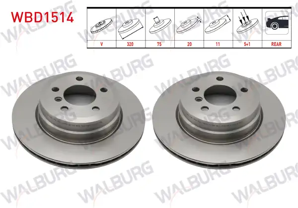 WALBURG WBD1514 | Fren Diski Arka Havalı 5 Bjn 320x20x75x78 6 Bmw X5 E70 3 0 D 4 0 D 2007 2012 X6 E71 E72 3 0 D 3 5 D 4 0 D 2008 2 Adet