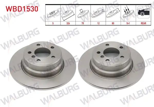 WALBURG WBD1530 | Fren Diski Arka Düz Bmw X5 E53 3 0 D 5 Bjn 324x12x75x80 2000 2007 2 Adet