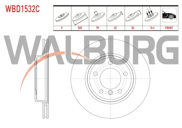 WALBURG WBD1532C | Fren Diski Ön Havalı Kaplamalı Bmw 3 Serisi E46 320 D 5 Bjn 300x22x79x52 1998 2005 2 Adet