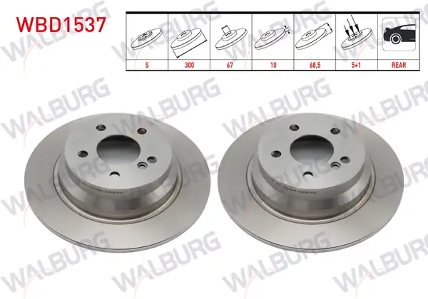 WALBURG WBD1537 | Fren Diski Arka Düz Mercedes E Class W211 E 220 CDI 5 Bjn 300x10x67x68 5 2002 2008 2 Adet