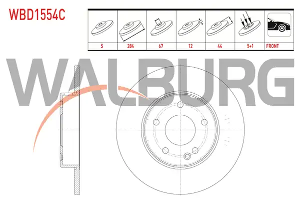 WALBURG WBD1554C | Fren Diski Ön Düz Kaplamalı Mercedes C Serisi W202 C 200 D 5 Bjn 284x12x67x44 1993 2000 2 Adet