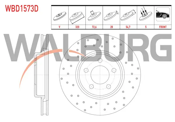 WALBURG WBD1573D | Fren Diski Ön Havalı Performans Delikli 5 Bjn 320X28x72,6X54,7 Chrysler 300C (Lx) 2.7-3.0 Crd-3.5 2004-2011 | 2 Adet