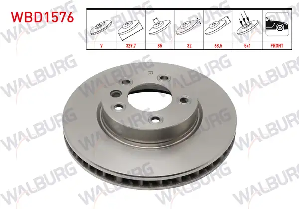 WALBURG WBD1576 | Fren Diski Ön Sağ Havalı 5 Bjn 329 7x32x85x68 5 Porsche