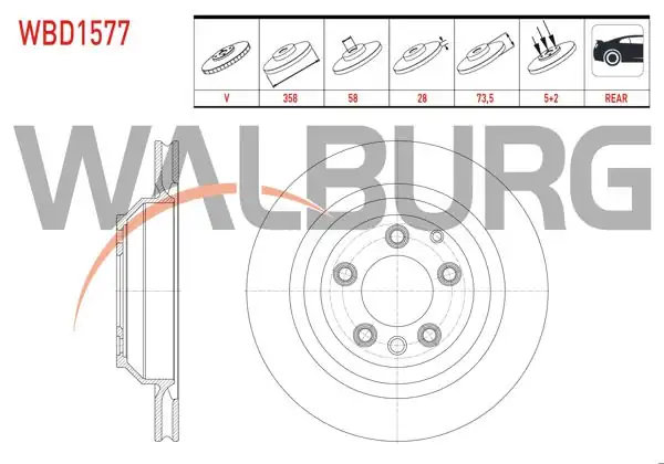 WALBURG WBD1577 | Fren Diski Arka Havalı 5 Bjn 358X28x85x73,5 Porsche Cayenne 3.0 TDI-3.2İ 2002-2010 / Cayenne 3.0 D-3.0 S Hybrıd 2010-/ Audi Q7 3.0 TDI-4.2 FSI 06-15 / VW Touareg 3.0 V6 TDI-4.2 V8 2002-2010 | 2 Adet
