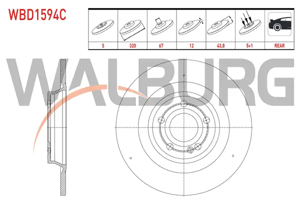 WALBURG WBD1594C | Fren Diski Arka Düz Kaplamalı 5 Bjn 320x12x67x43 8 Mercedes A 2 Adet