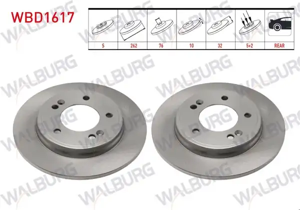 WALBURG WBD1617 | Fren Diski Arka Düz 5 Bjn 262X10x76x32 Hyundai Elantra VI | 2 Adet