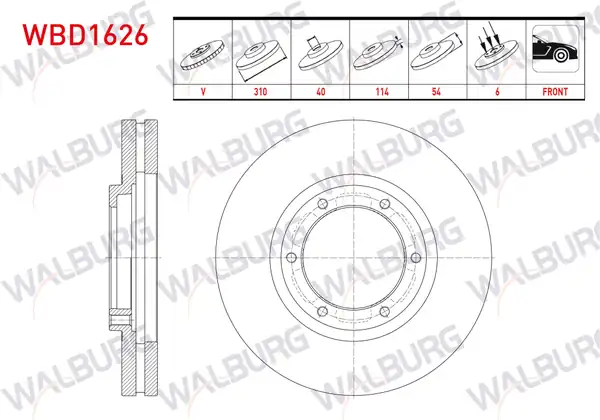 WALBURG WBD1626 | Fren Diski Ön Havalı 6 Bjn 310x40x114x53 8 Mitsubishi Canter Fe5 Fe6 Euro 5 2012 2 Adet