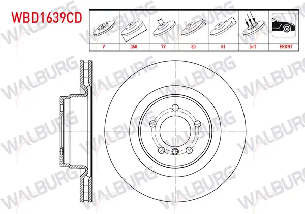WALBURG WBD1639CD | Fren Diski Ön Havalı Kaplamalı Performans Delikli 5 Bjn 360x30x79x81 Range Rover III L322 3 6 4 2 5 0 4x4 2005 2012 2 Adet