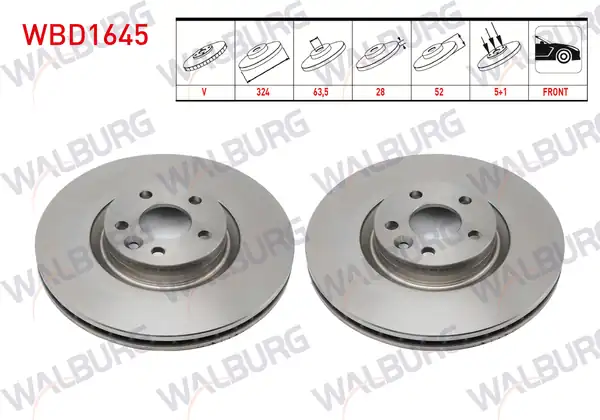 WALBURG WBD1645 | Fren Diski Ön Havalı 5 Bjn 324X28x63.5X52 Volvo Xc60 I 2008-2017 | 2 Adet