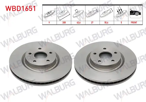 WALBURG WBD1651 | Fren Diski Ön Havalı 5 Bjn 308X27x63,6X50,6 Ford Focus IV 2018-/ Kuga III 2019-| 2 Adet