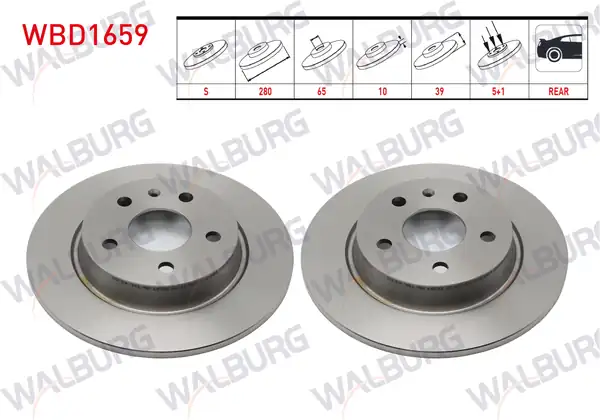 WALBURG WBD1659 | Fren Diski Arka Düz 5 Bjn 280x10x65x39 Mg ZS Suv Ev Csa7001 2019 2 Adet