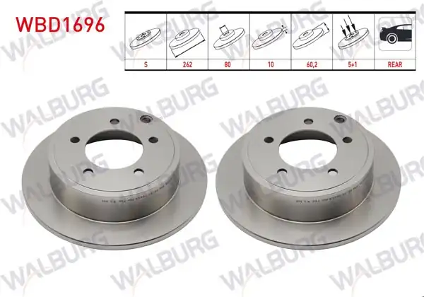 WALBURG WBD1696 | Fren Diski Arka Jeep Compass 2007 / 2017 Sol / Sağ | 2 Adet