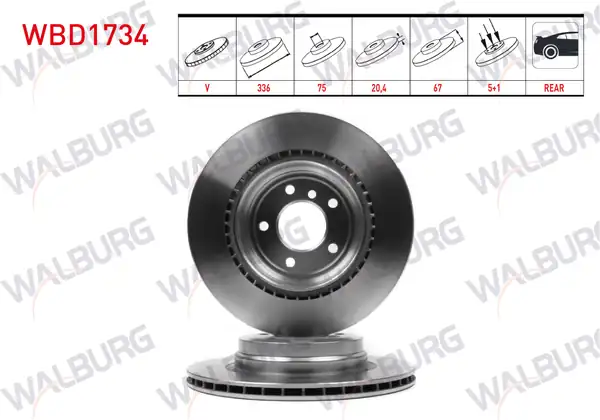 WALBURG WBD1734 | Fren Diski Arka Havalı Bmw 3 Serisi E90 320 İ 5 Bijon 336x22x75x67 1 2005 2011 2 Adet