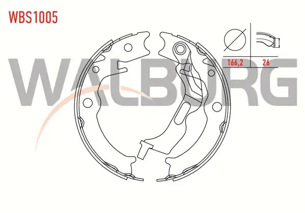 WALBURG WBS1005 | Fren Pabuç Balata Arka Chevrolet Lacetti (J200) 1.6İ Levyelı 166,2X26 mm 2006-2012 / Lacetti (J200) 1.8İ 2006-2012 / Epica (V250) 2.0 2007-2011 / Daewoo Nubira (Klaj) 1.6 16V 1997-2003