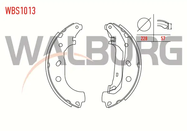 WALBURG WBS1013 | Fren Pabuç Balata Arka Ford Transit Connect 1 8 TDCI Levyelı 228x57 mm 2002 2013 Transit Connect 1 8i 16v 2002 2013