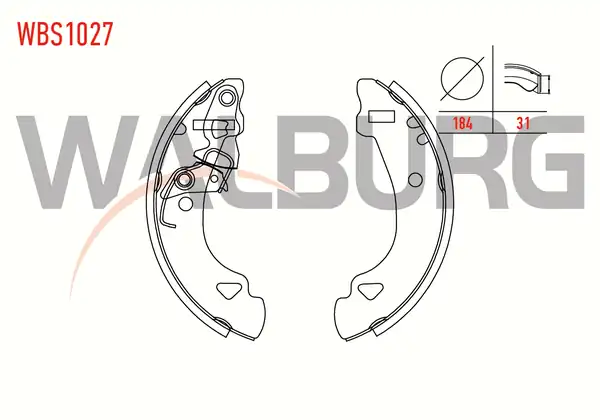 WALBURG WBS1027 | Fren Pabuç Balata Arka Fiat Uno 70 1 4i Levyelı 184x31 mm 1994 2000