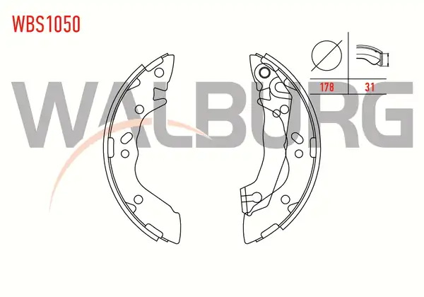 WALBURG WBS1050 | Fren Pabuç Balata Arka Hyundai Accent İ X 3 1 5i Levyelı 180x31 mm 1994 2000 Elantra 1 6i 2001 2007