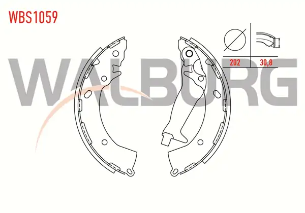 WALBURG WBS1059 | Fren Pabuç Balata Arka Levyelı 220X30,8mm Hyundai Getz 1.1İ-1.4İ-1.5 CRDI ABS li 2002-2008 / i20 1.2 2008-2015