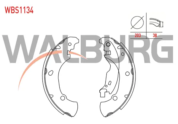 WALBURG WBS1134 | Fren Pabuç Balata Arka 203x38 Fiat Brava 1 6 16v 1995 2002 Bravo 1 6 16v 1995 2004 Marea 1 6i 16v 1996 2007