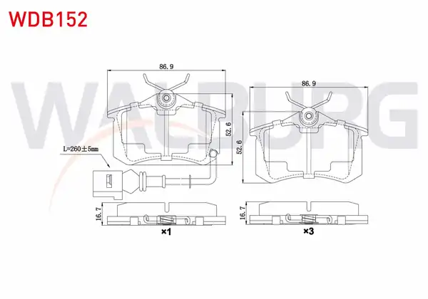 WALBURG WDB152 | Fren Balata Arka Fişli VW Polo
