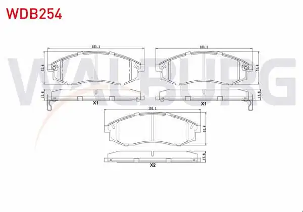 WALBURG WDB254 | Fren Balata Ön Ikazlı Tel Delikli Mitsubishi L 200 (K3t,K2t,K1t,K0t) 2.5 TD 4X4 1986-1996 / L 200 (K7t,K6t) 2.0 4X4 1996-2007