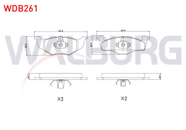 WALBURG WDB261 | Fren Balata Ön VW Polo (6N1) 1.4 1994-1999 / Polo 1.6İ 1994-1999 / Lupo 1.4 1998-2005 / Polo Classic 1.4 1995-2001 / 1.6 1995-2001 / Polo (6N1) 1.4İ 16V 1994-1999 / Polo (6N1) 1.4 TDI 1994-1999