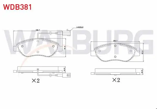 WALBURG WDB381 | Fren Balata Ön Fişli Fiat Stilo (192) 1.4 16V 2001-2010 / Mıto (955) 1.4 T 2008-/ Mıto (955) 1.3 JTD 2008-/ Mıto (955) 1.6 JTD 2008 -