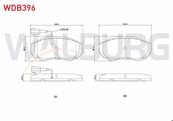 WALBURG WDB396 | Fren Balata Ön Fişli Fiat Ducato 2.8 TDI 2002-2006 / Ducato 2.3 JTD 2002-2006 / Ducato 2.0 JTD 2002-2006 / Peugeot Boxer II 2.0 HDI 2002-2006 / Citroen Jumper II 1.9 D 2002-2006 / Jumper II 2.8 HDI 2002-2006